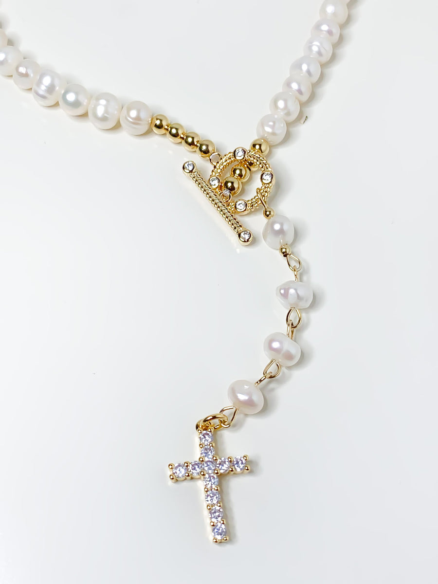 Gold Pearl Rosary - Dainty Gold Layering Necklaces | J. Landa
